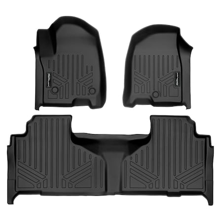 Smartliner SA0524-B0525 Custom Fit 2 Row Floor Mats Liner Set with Bench Seat for 2021-2023 Chevy Tahoe, Black SA0524/B0525